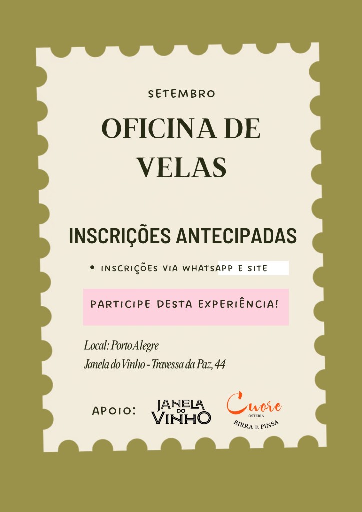 Inscrições antecipadas — oficina de velas setembro